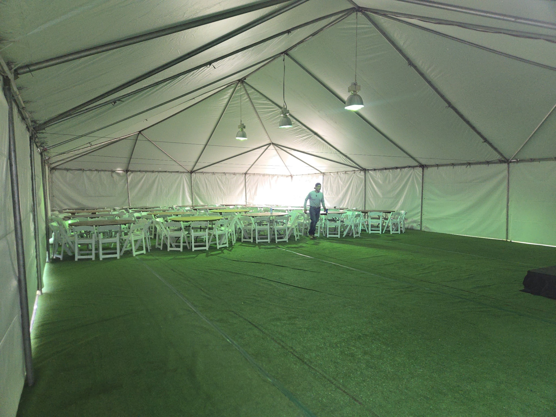 Large event tent and seating installation during setup